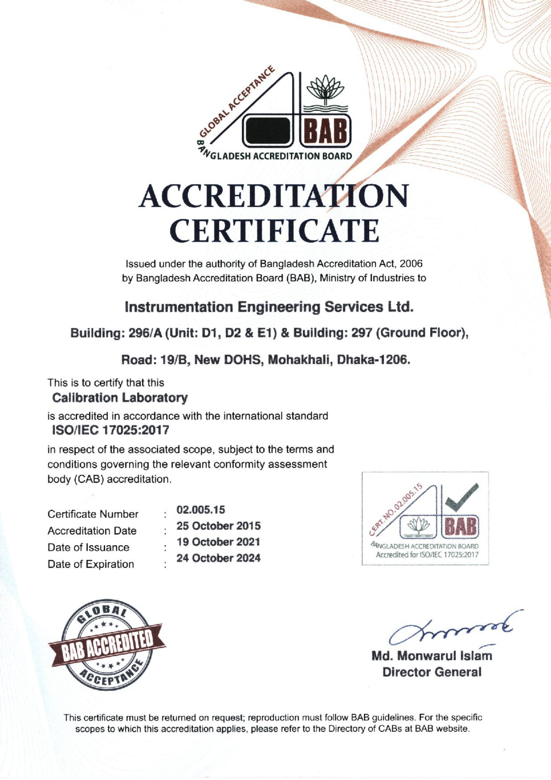 IESL Accreditation Certificate by BAB